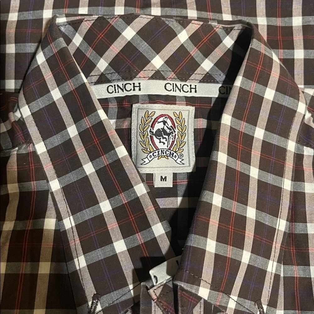 Cinch Brown Plaid Shirt with Embroidered Detail - Picture 6 of 8